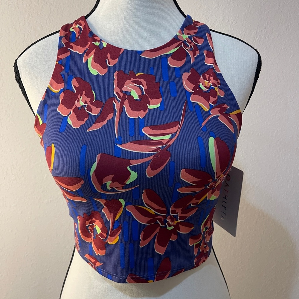 ATHLETA Women's SZ S Cup A-C Floral CONSCIOUS CROP PRINTED Cropped Tank Top NWT